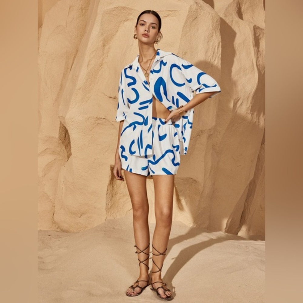 Print Drawstring Shift Shorts Set Commense XS CC16 nwt